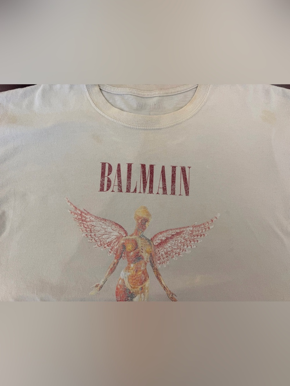 Balmain Angel World Tour 1993 Graphic T-Shirt – Distressed Cream